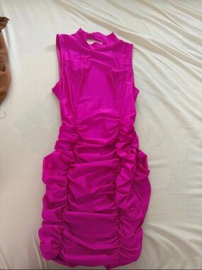 A3 Design Sleeveless Ruched Hot Pink Bodycon Mini Dress